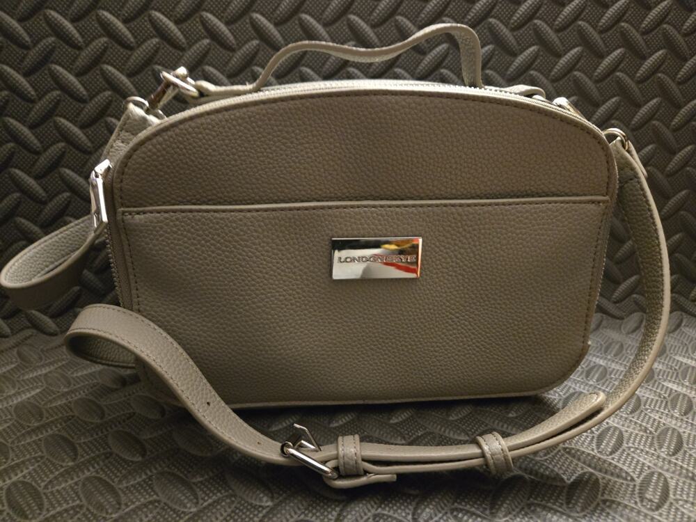 London Skye Crossbody Handbag Gray Faux Leather w Dust Bag NWOT